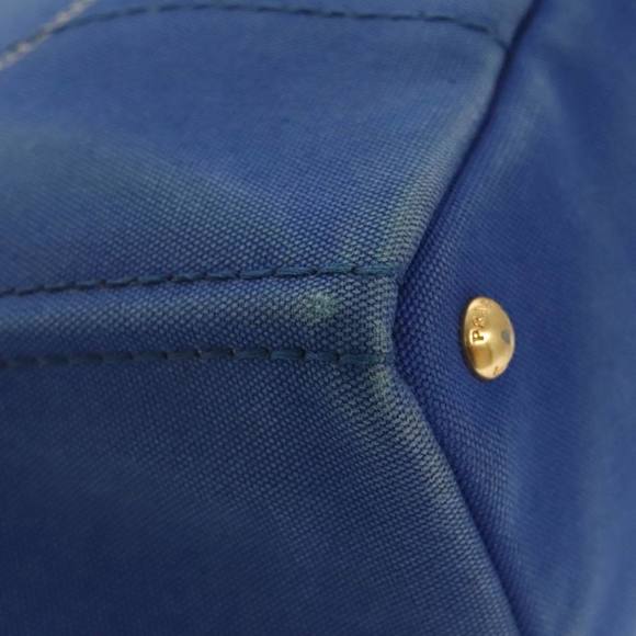 PRADA Canapa MM Hand Bag Canvas Blue Gold Auth 101425 - Picture 9 of 16